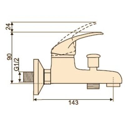 bateria JOWISZ wannowa jednouchwytowa z natryskiem chrom B.38.1 HYDROLAND