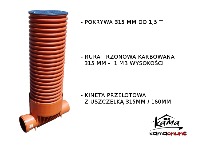 Studzienka kanalizacyjna 315/160 mm przelotowa - 1 metr