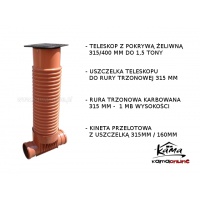 studnia teleskopowa kompletna 315/160 mm przelotowa - 1 metr wysokośći