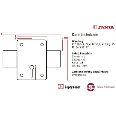 Zamek wierzchni T-3 Z005 JANIA (1190)