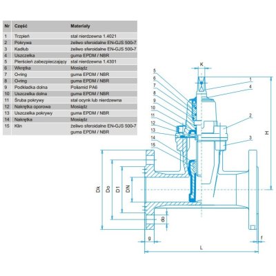 zasuwa kołnierzowa DN125, żeliwo sferoidalne PN 16 (fig.002) -  wymienne uszczelnienie