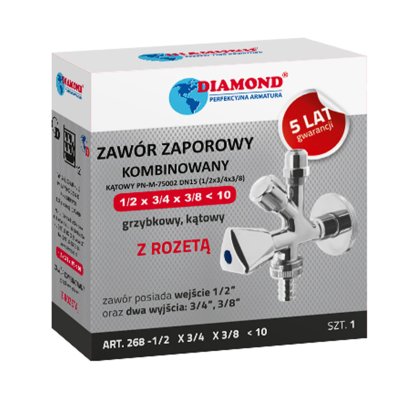 Zawór kombinowany 1/2x3/4x3/8 kątowy Diamond (art.268)