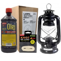 Zestaw w kartonie: lampa olejowa naftowa czarna, knoty, olej do lamp 1litr ISKRA